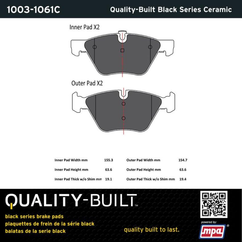 MPA 1003-1061C Quality-Built Black Series Ceramic Brake Pads w/ Hardware