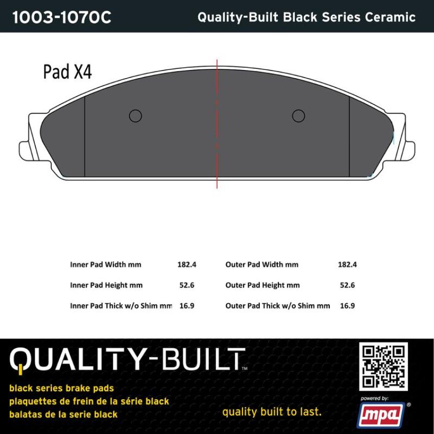 MPA 1003-1070C Quality-Built Black Series Ceramic Brake Pads w/ Hardware