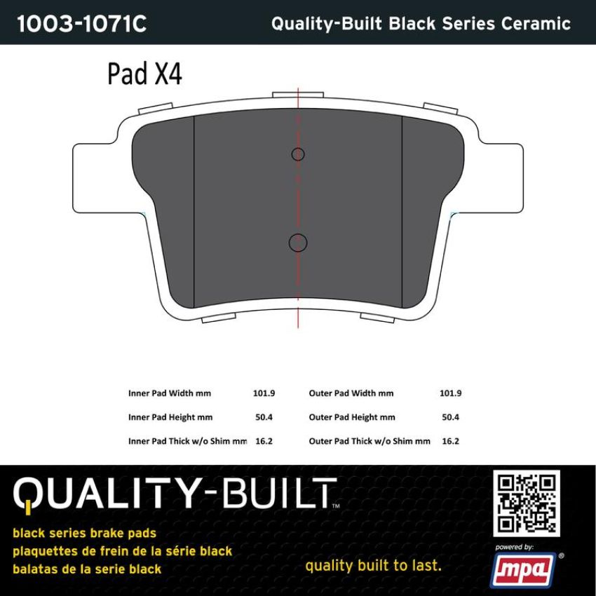 MPA 1003-1071C Quality-Built Black Series Ceramic Brake Pads w/ Hardware