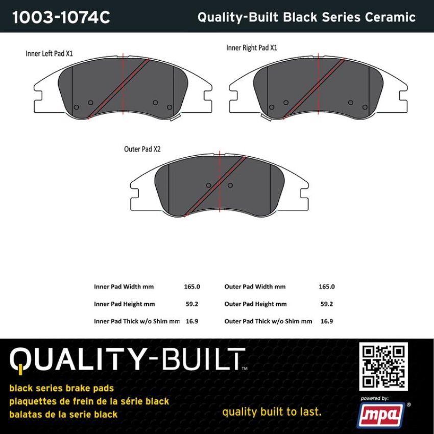 MPA 1003-1074C Quality-Built Black Series Ceramic Brake Pads w/ Hardware