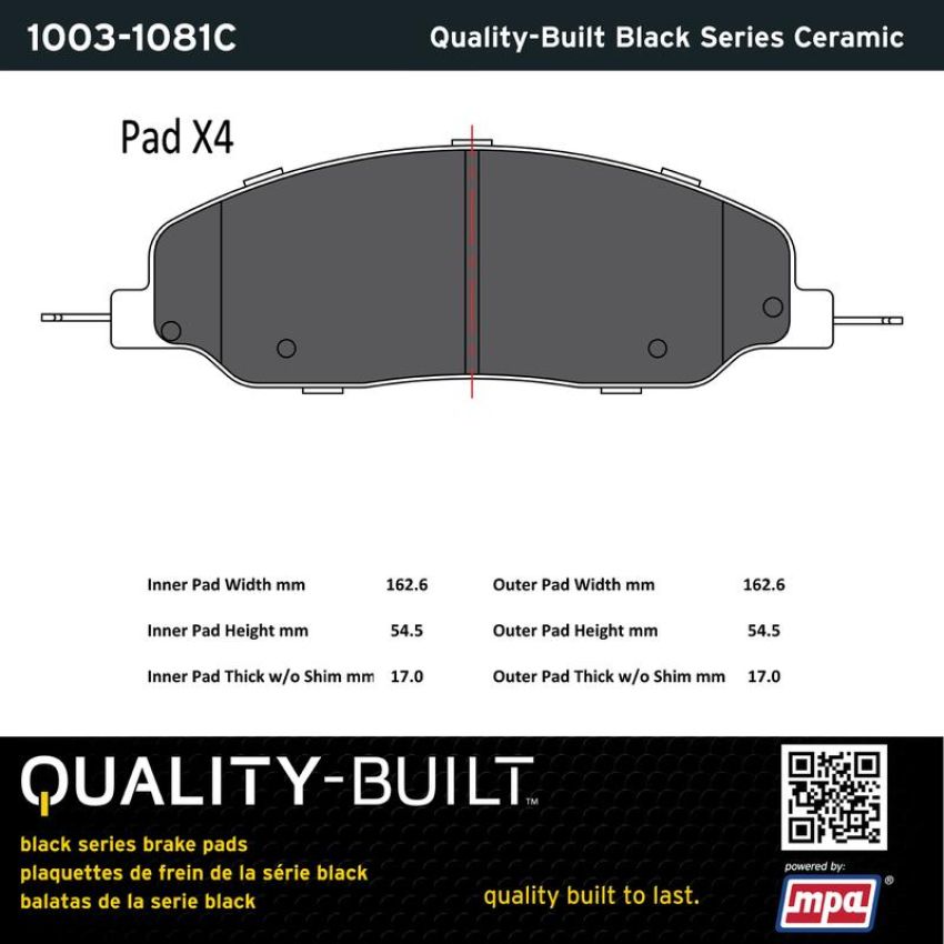 MPA 1003-1081C Quality-Built Black Series Ceramic Brake Pads w/ Hardware