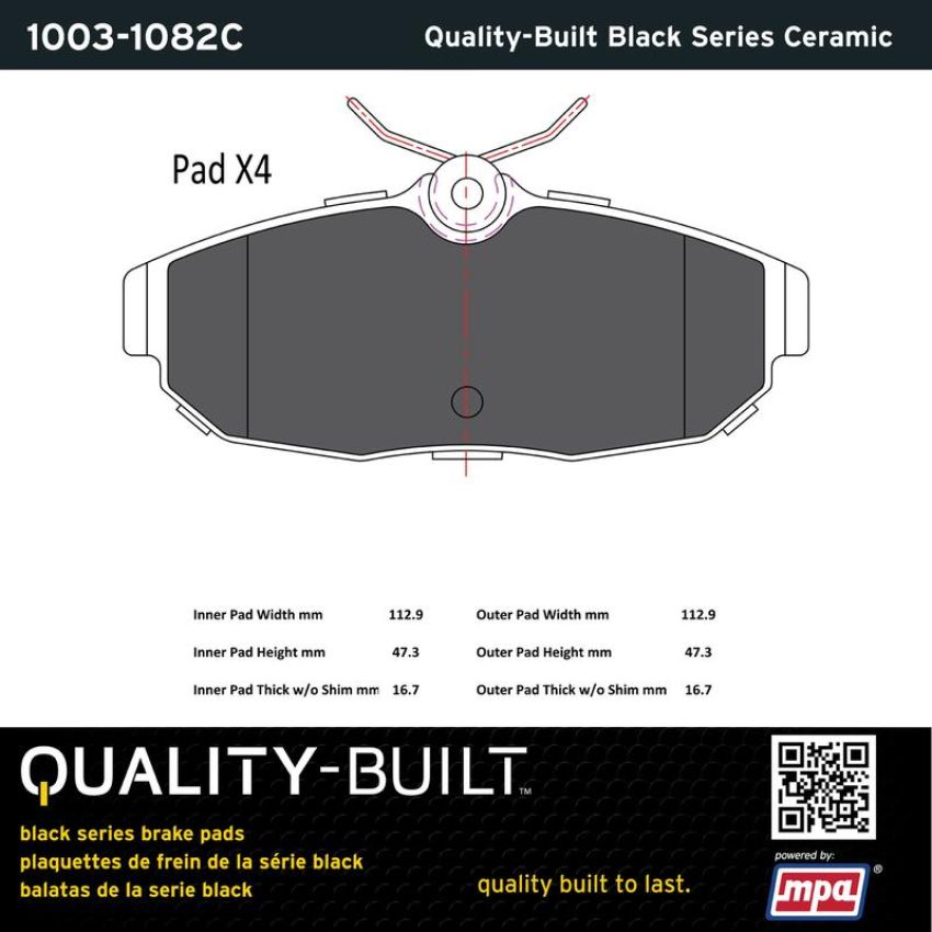 MPA 1003-1082C Quality-Built Black Series Ceramic Brake Pads w/ Hardware