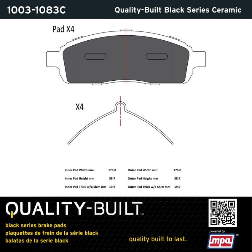 MPA 1003-1083C Quality-Built Black Series Ceramic Brake Pads w/ Hardware