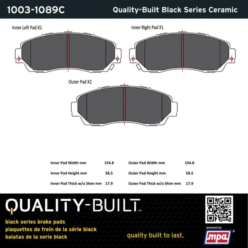 MPA 1003-1089C Quality-Built Black Series Ceramic Brake Pads w/ Hardware