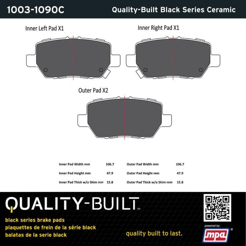 MPA 1003-1090C Quality-Built Black Series Ceramic Brake Pads w/ Hardware