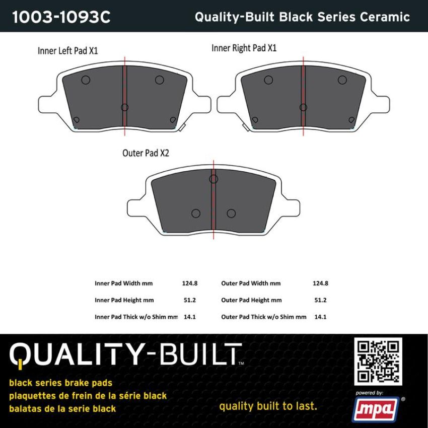MPA 1003-1093C Quality-Built Black Series Ceramic Brake Pads w/ Hardware