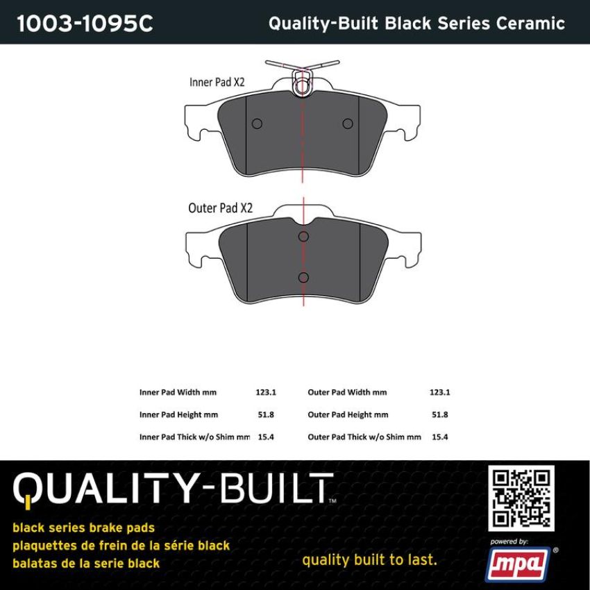 MPA 1003-1095C Quality-Built Black Series Ceramic Brake Pads w/ Hardware