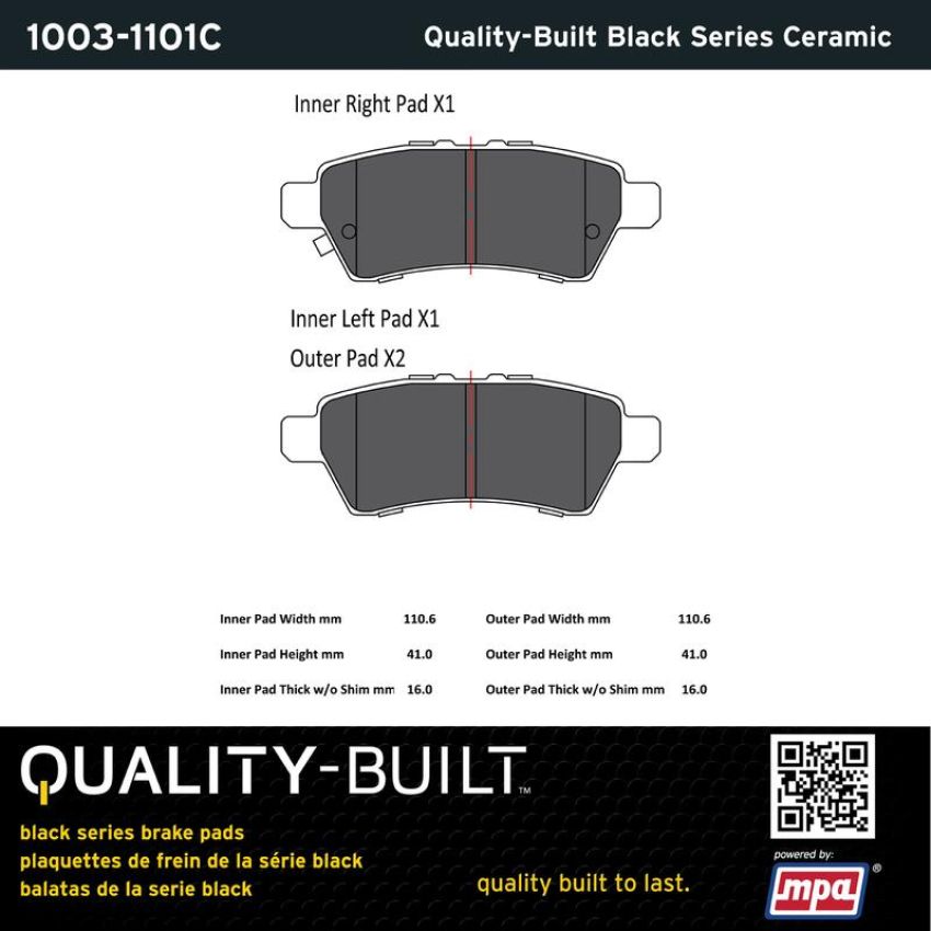 MPA 1003-1101C Quality-Built Black Series Ceramic Brake Pads w/ Hardware