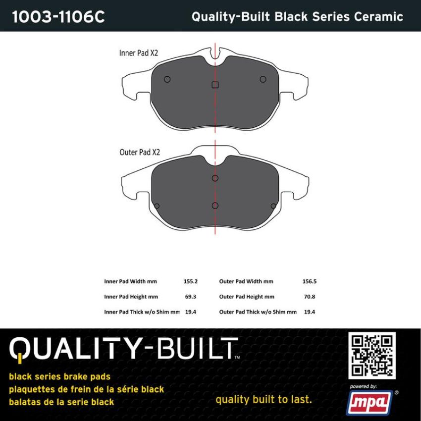 MPA 1003-1106C Quality-Built Black Series Ceramic Brake Pads w/ Hardware