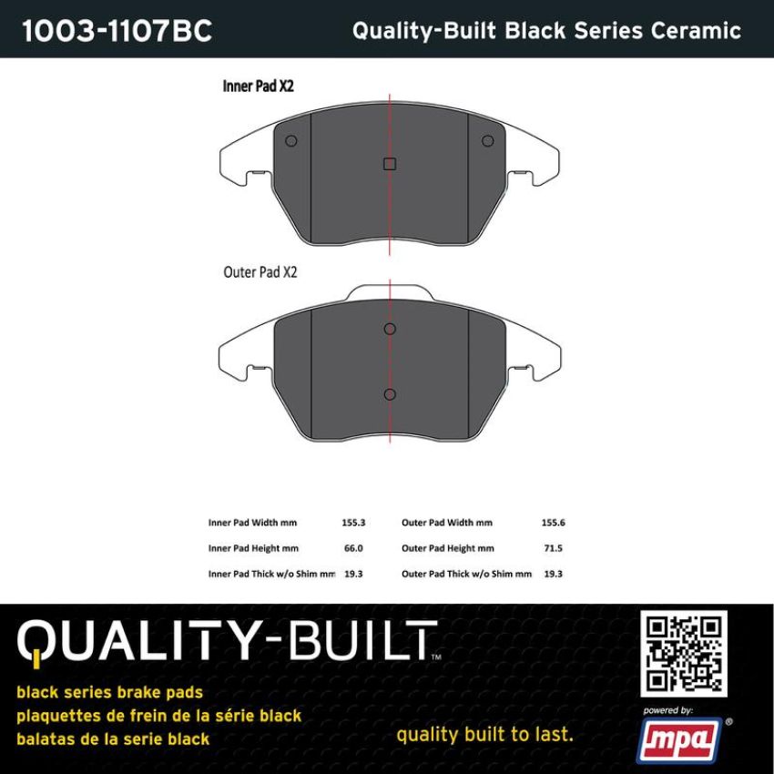 MPA 1003-1107BC Quality-Built Black Series Ceramic Brake Pads w/ Hardware