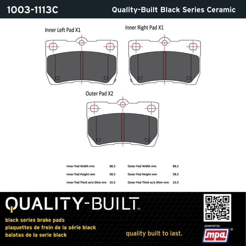 MPA 1003-1113C Quality-Built Black Series Ceramic Brake Pads w/ Hardware