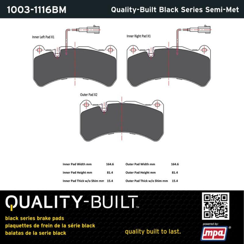 MPA 1003-1116BM Quality-Built Black Series Semi-Metallic Brake Pads