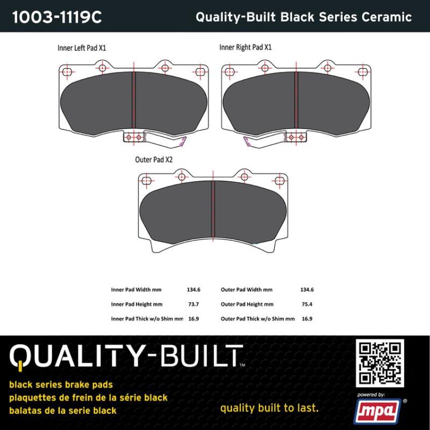 MPA 1003-1119C Quality-Built Black Series Ceramic Brake Pads w/ Hardware