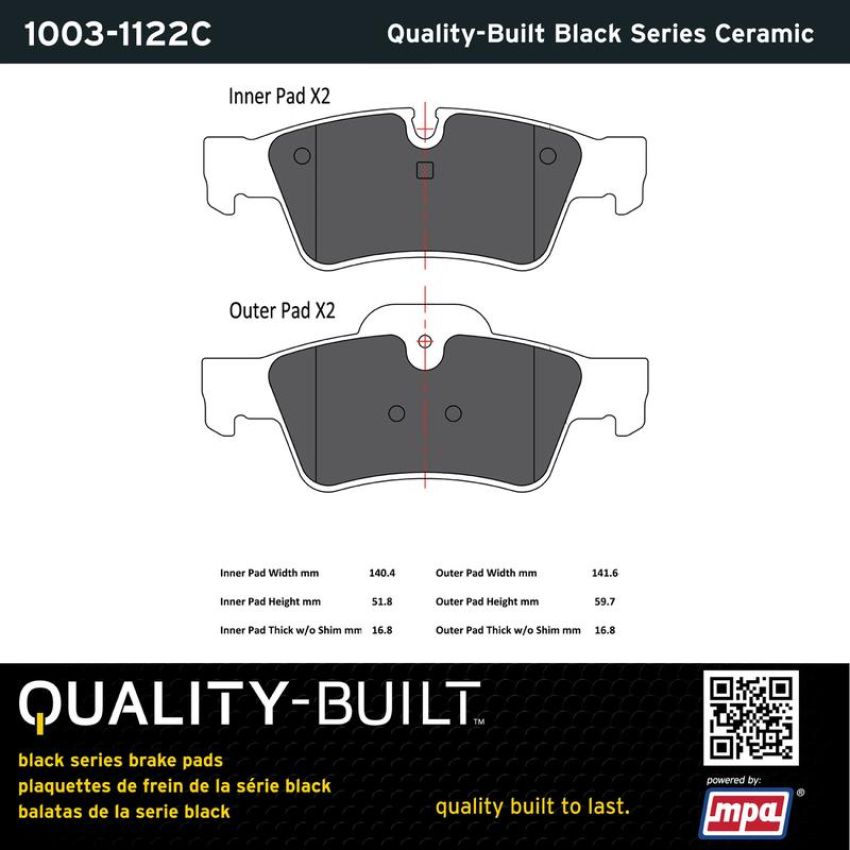 MPA 1003-1122C Quality-Built Black Series Ceramic Brake Pads w/ Hardware