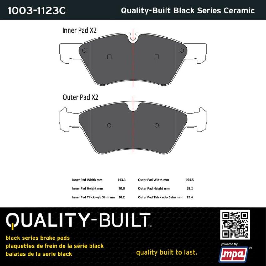 MPA 1003-1123C Quality-Built Black Series Ceramic Brake Pads w/ Hardware