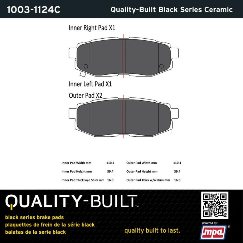 MPA 1003-1124C Quality-Built Black Series Ceramic Brake Pads w/ Hardware