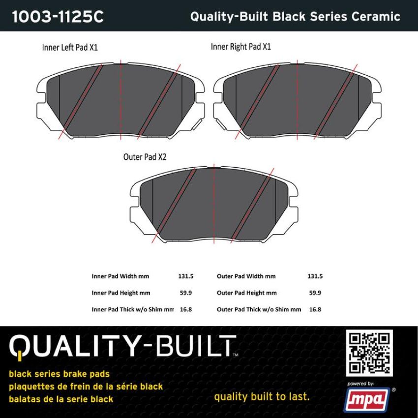 MPA 1003-1125C Quality-Built Black Series Ceramic Brake Pads w/ Hardware