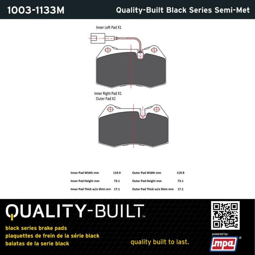MPA 1003-1133M Quality-Built Black Series Semi-Metallic Brake Pads