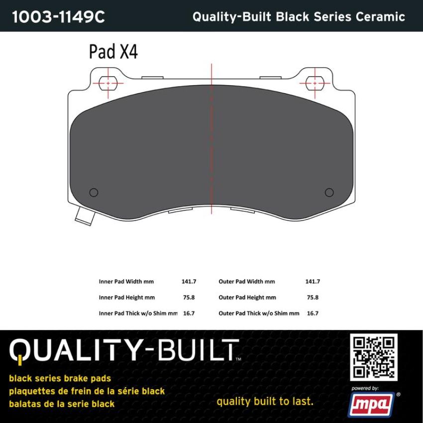 MPA 1003-1149C Quality-Built Black Series Ceramic Brake Pads w/ Hardware