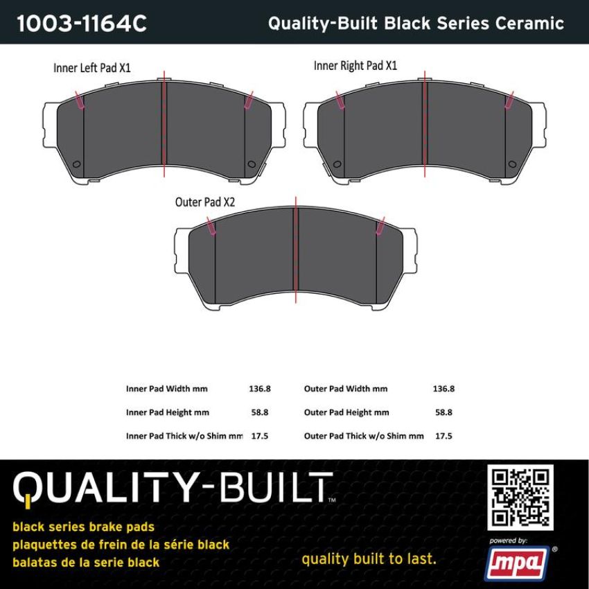MPA 1003-1164C Quality-Built Black Series Ceramic Brake Pads w/ Hardware