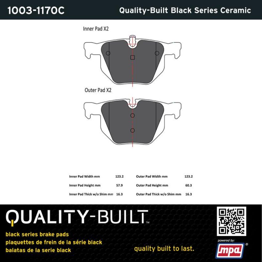 MPA 1003-1170C Quality-Built Black Series Ceramic Brake Pads w/ Hardware