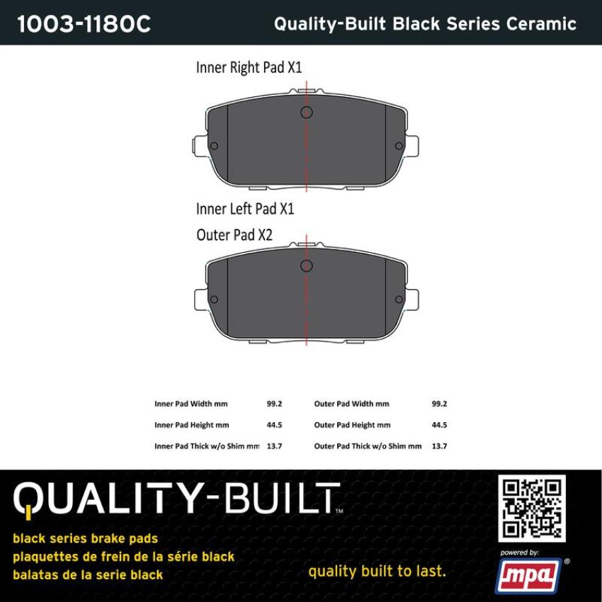 MPA 1003-1180C Quality-Built Black Series Ceramic Brake Pads w/ Hardware