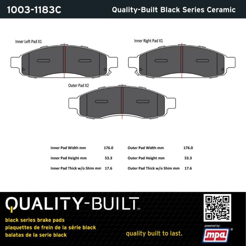 MPA 1003-1183C Quality-Built Black Series Ceramic Brake Pads w/ Hardware