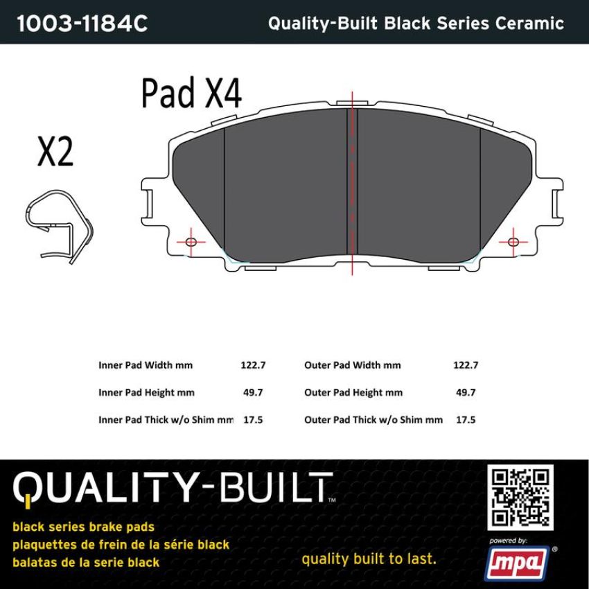 MPA 1003-1184C Quality-Built Black Series Ceramic Brake Pads w/ Hardware