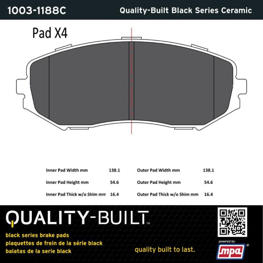 MPA 1003-1188C Quality-Built Black Series Ceramic Brake Pads w/ Hardware