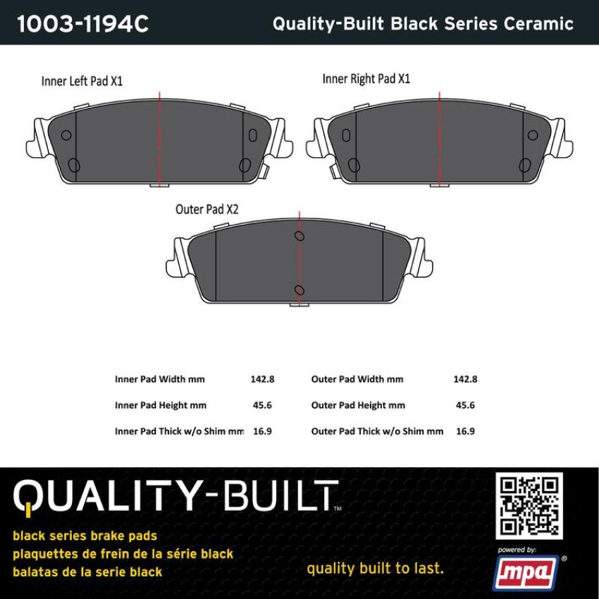 MPA 1003-1194C Quality-Built Black Series Ceramic Brake Pads w/ Hardware