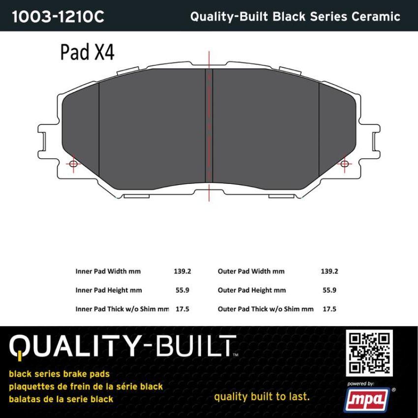 MPA 1003-1210C Quality-Built Black Series Ceramic Brake Pads w/ Hardware