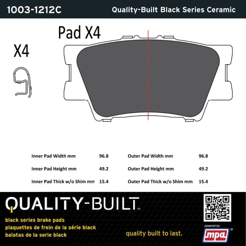 MPA 1003-1212C Quality-Built Black Series Ceramic Brake Pads w/ Hardware