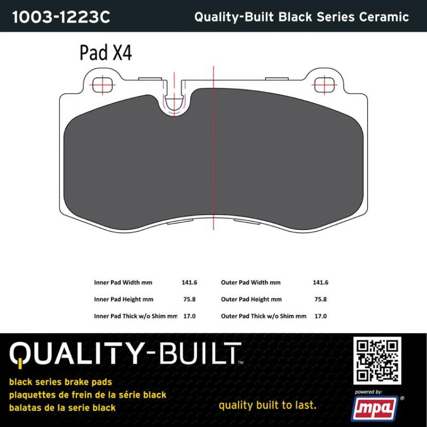 MPA 1003-1223C Quality-Built Black Series Ceramic Brake Pads w/ Hardware