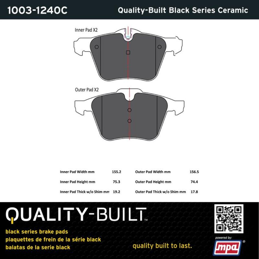 MPA 1003-1240C Quality-Built Black Series Ceramic Brake Pads w/ Hardware