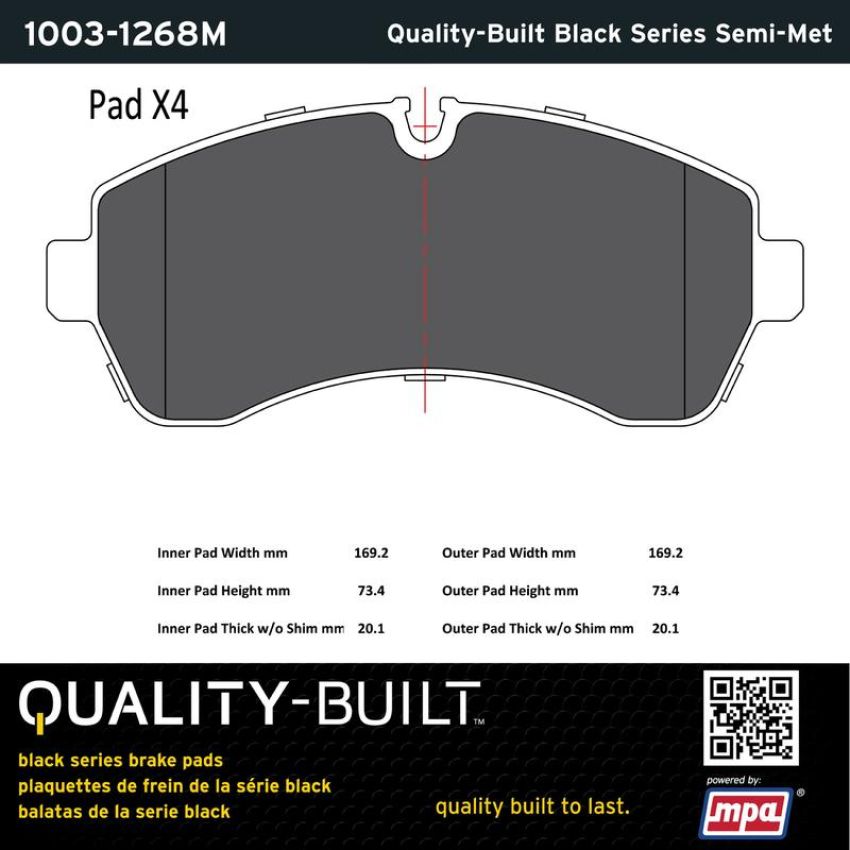 MPA 1003-1268M Quality-Built Black Series Semi-Metallic Brake Pads w/ Hardware