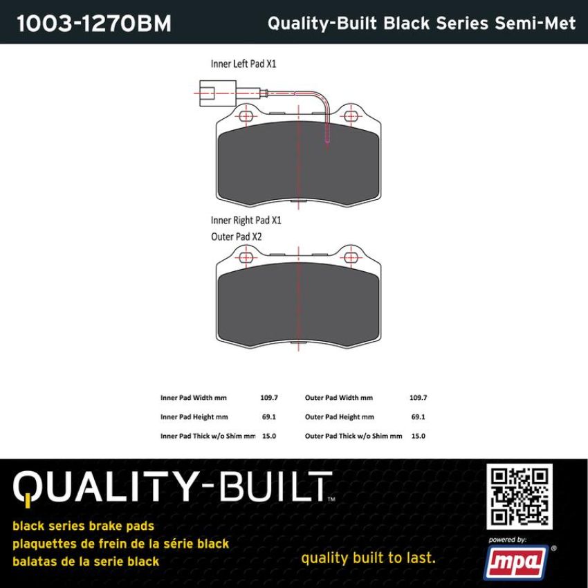 MPA 1003-1270BM Quality-Built Black Series Semi-Metallic Brake Pads