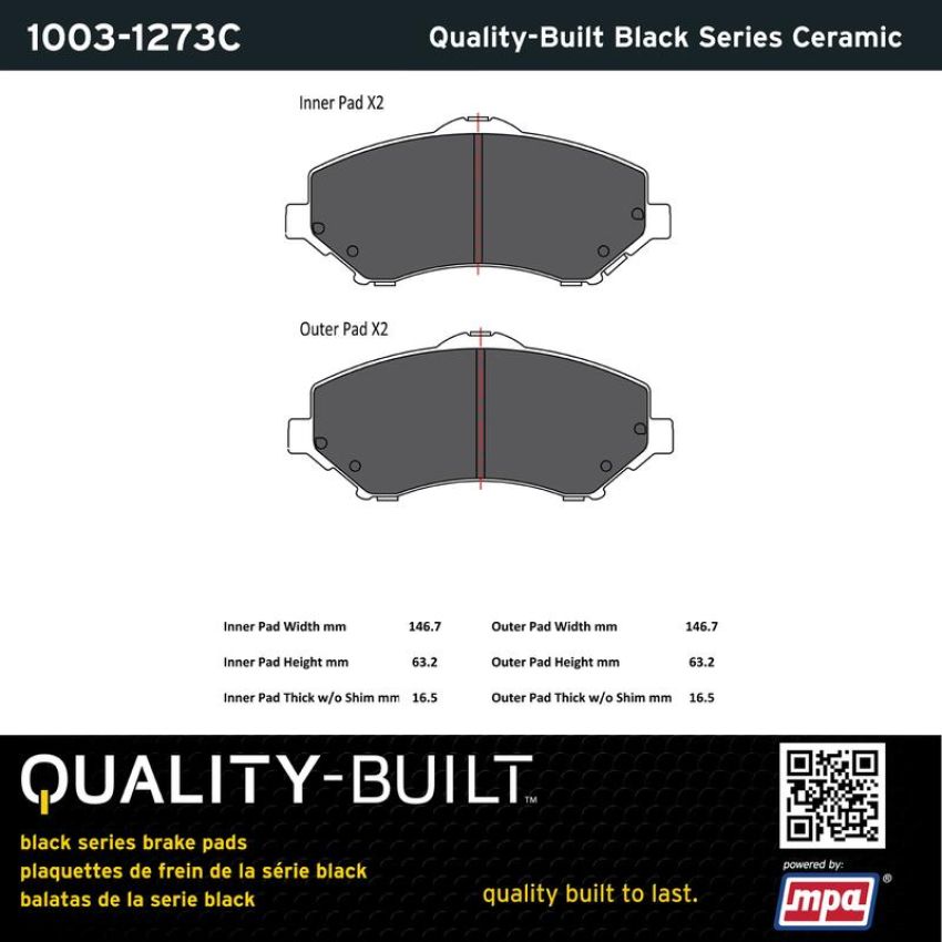 MPA 1003-1273C Quality-Built Black Series Ceramic Brake Pads w/ Hardware