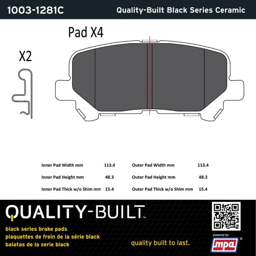 MPA 1003-1281C Quality-Built Black Series Ceramic Brake Pads w/ Hardware