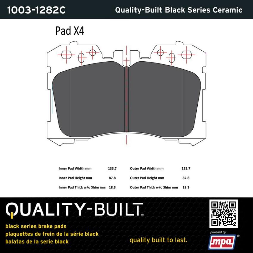 MPA 1003-1282C Quality-Built Black Series Ceramic Brake Pads w/ Hardware
