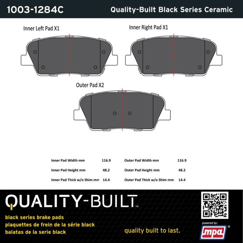 MPA 1003-1284C Quality-Built Black Series Ceramic Brake Pads w/ Hardware