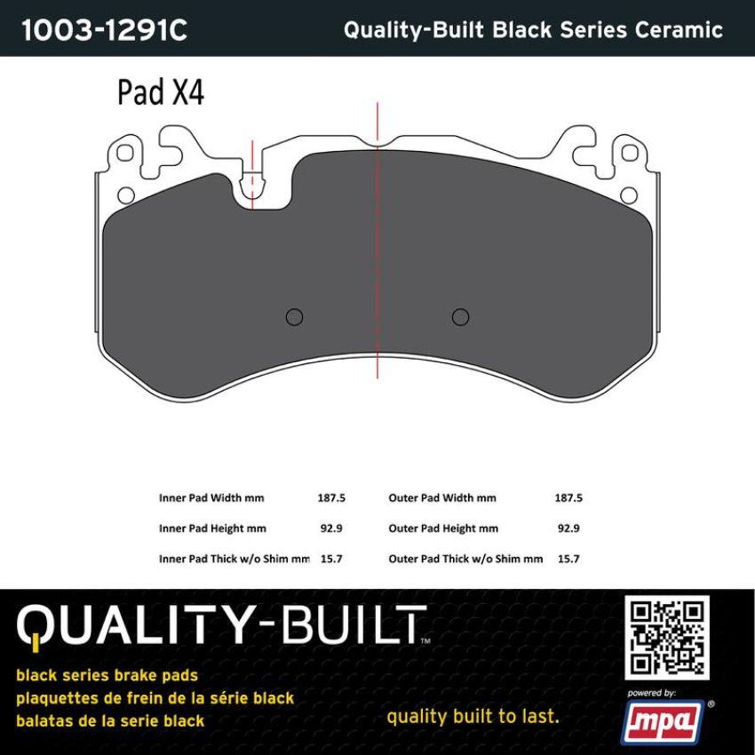 MPA 1003-1291C Quality-Built Black Series Ceramic Brake Pads w/ Hardware