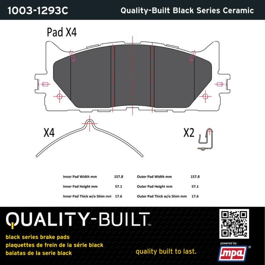 MPA 1003-1293C Quality-Built Black Series Ceramic Brake Pads w/ Hardware