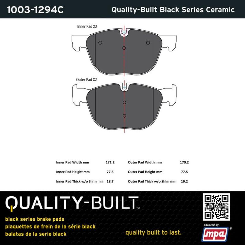 MPA 1003-1294C Quality-Built Black Series Ceramic Brake Pads w/ Hardware