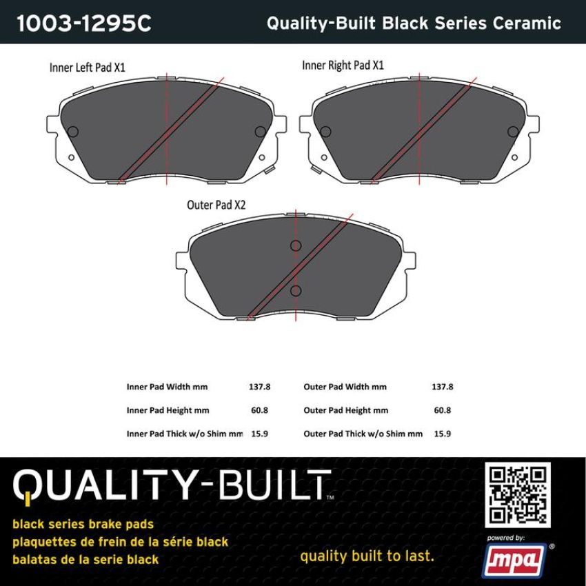 MPA 1003-1295C Quality-Built Black Series Ceramic Brake Pads w/ Hardware
