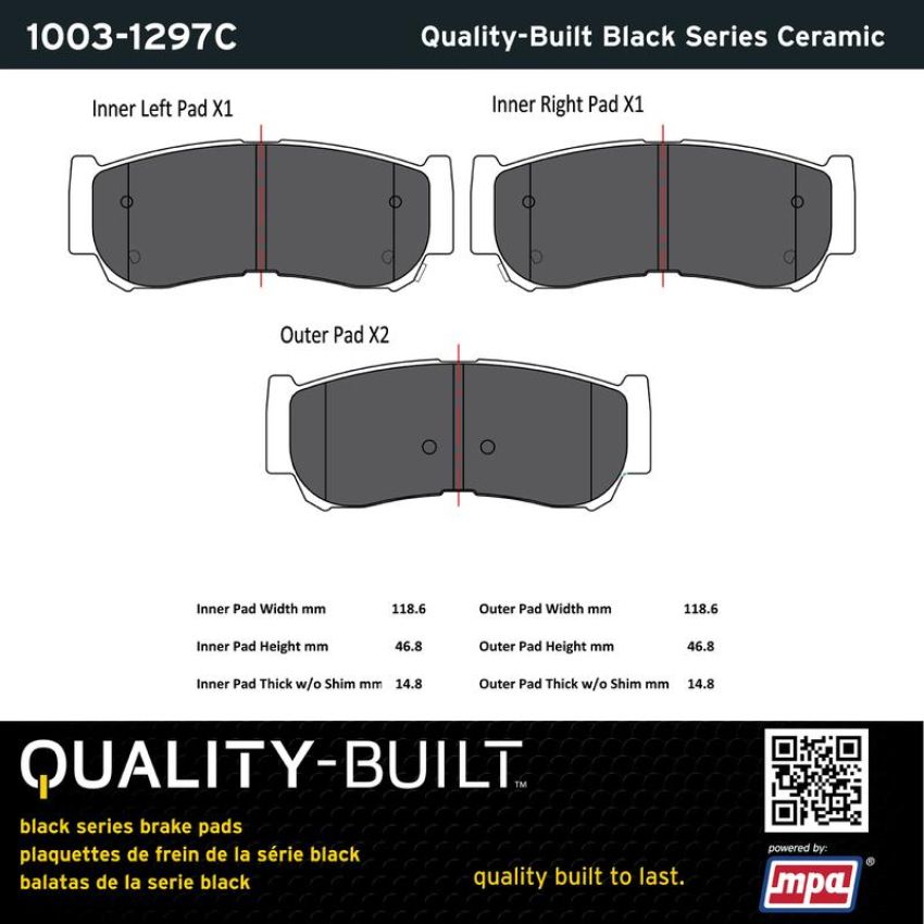 MPA 1003-1297C Quality-Built Black Series Ceramic Brake Pads w/ Hardware