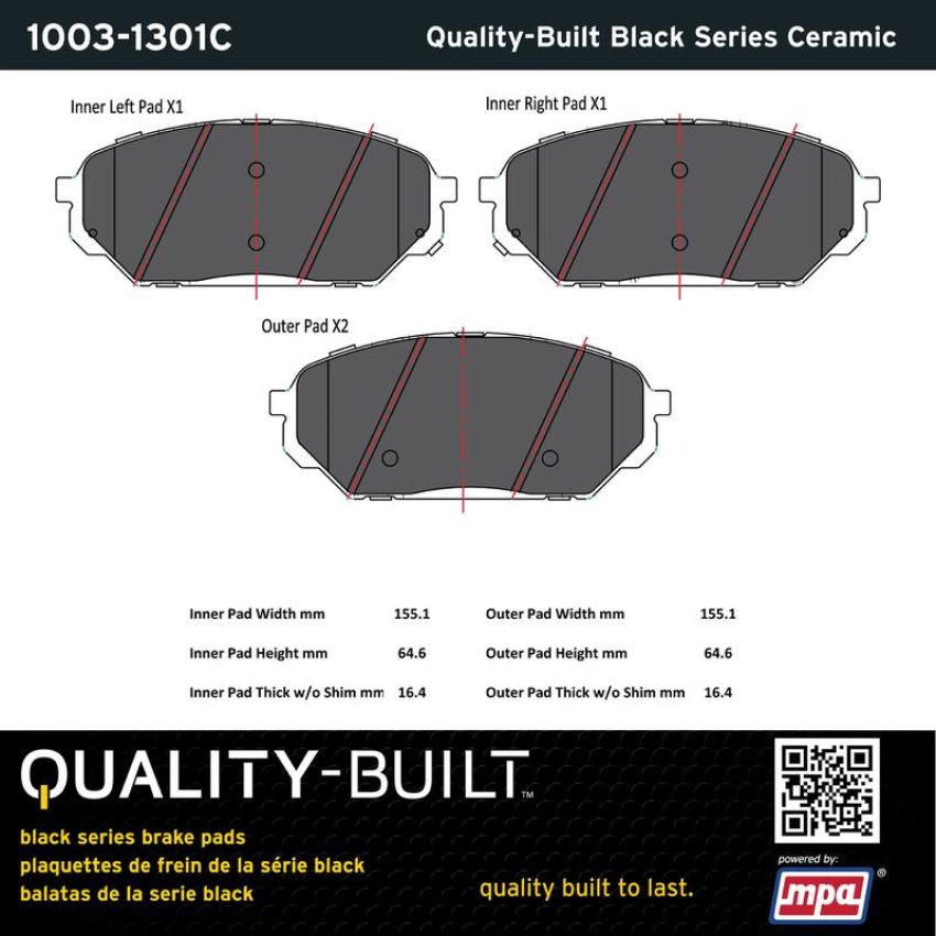 MPA 1003-1301C Quality-Built Black Series Ceramic Brake Pads w/ Hardware
