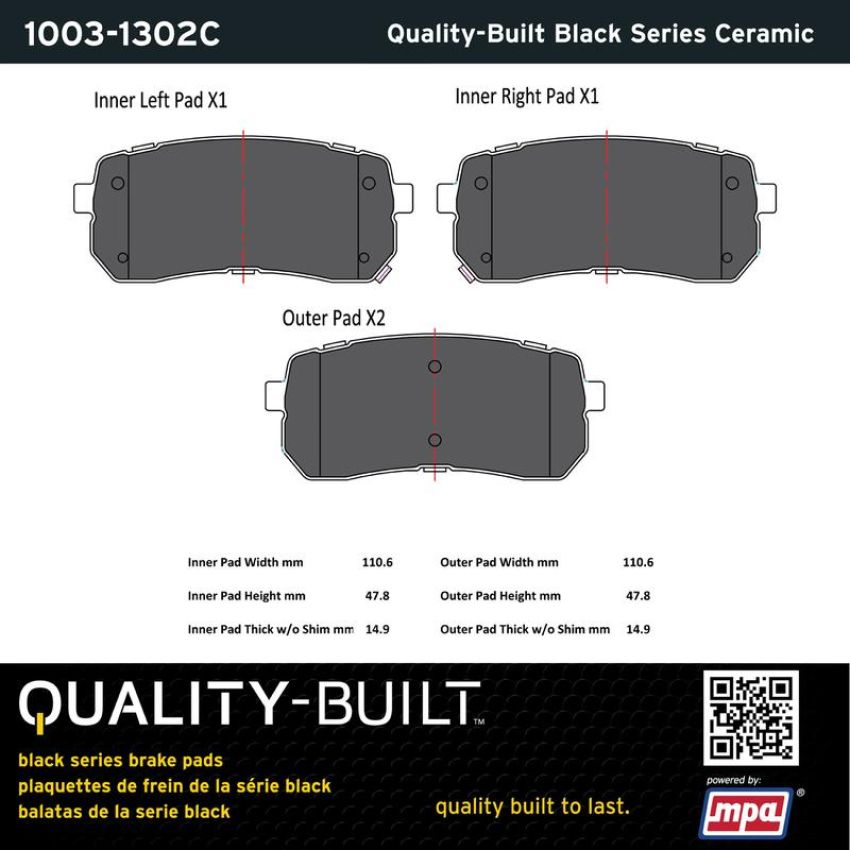 MPA 1003-1302C Quality-Built Black Series Ceramic Brake Pads w/ Hardware