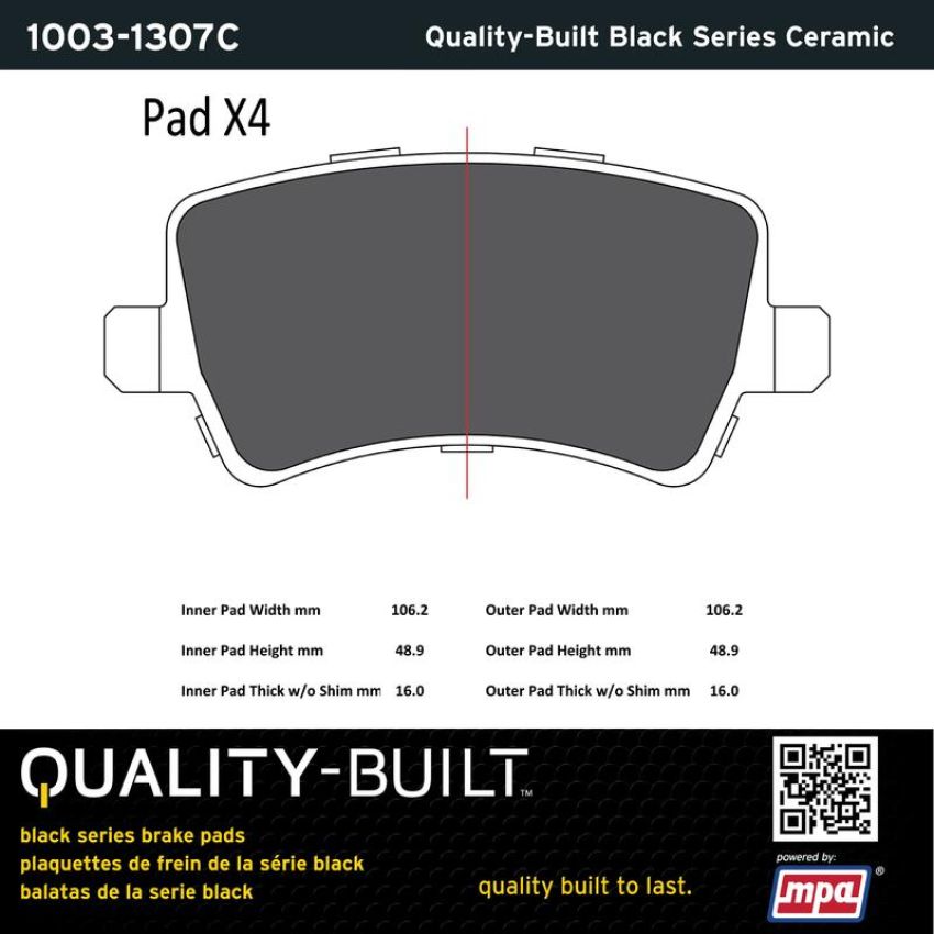 MPA 1003-1307C Quality-Built Black Series Ceramic Brake Pads w/ Hardware