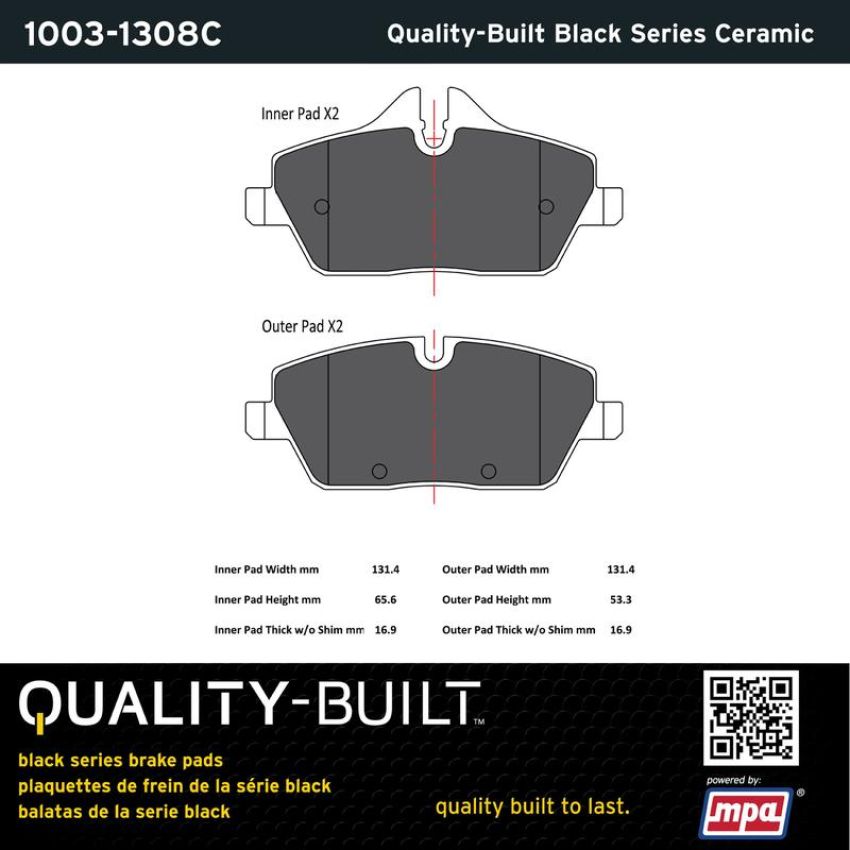 MPA 1003-1308C Quality-Built Black Series Ceramic Brake Pads w/ Hardware