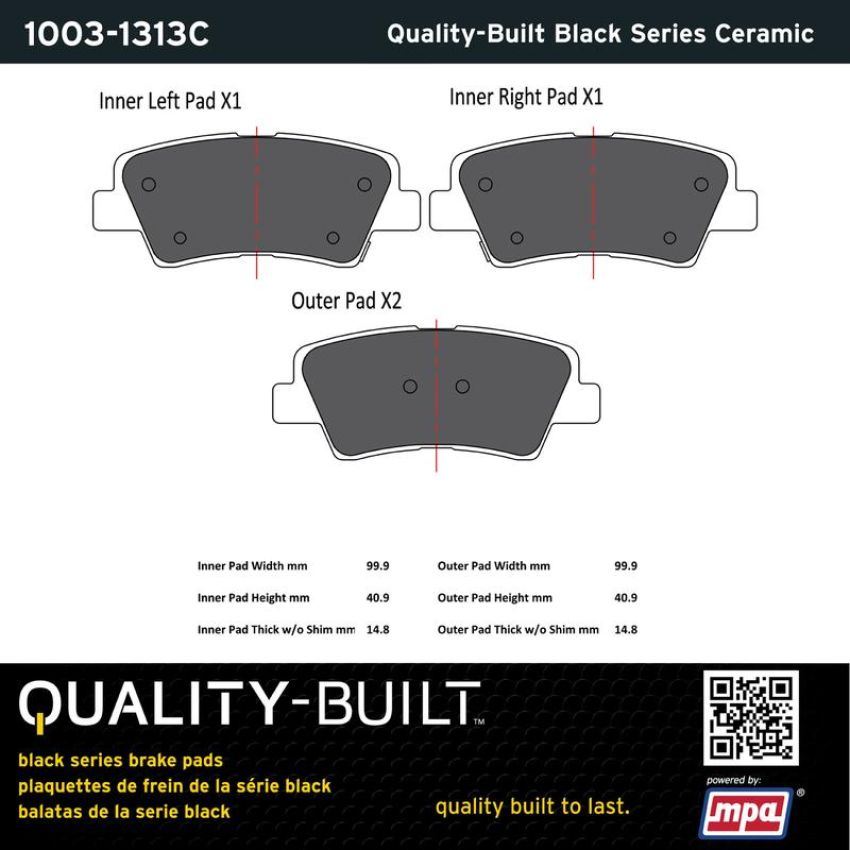MPA 1003-1313C Quality-Built Black Series Ceramic Brake Pads w/ Hardware